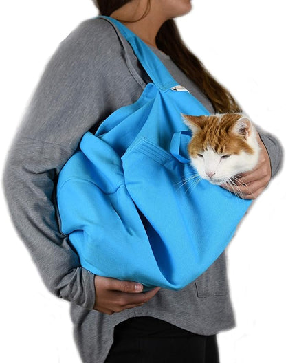 Cat-in-the-Bag Cozy Comfort Carrier - Small Light Blue Cat Carrier Soft and Pet Carrier Administration, Grooming, Vet Visits, Dental Care, and Nail Trimming