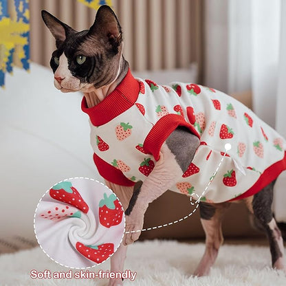 PUMYPOREITY Sphynx Cat Clothes, Stretchy Sweater, Soft Shirt, Pullover Pajamas, Turtleneck for Sphynx, Cornish Rex, Devon Rex, Red, XS