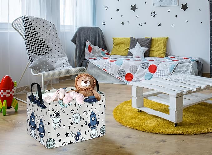 Rec Spaceman Print Box Hamper Storage Basket Collapsible Organizer Bin Gift Shelf Baskets for Home and Kitchen Storage