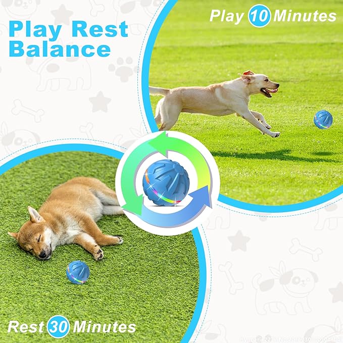 Dog Toys Dog Ball, Durable Motion Active Rolling Balls with Remote Control LED Light, Rubber Peppy Pet Balls for Medium Large Dogs, USB Rechargeable, 3.2-in Diameter (Blue)