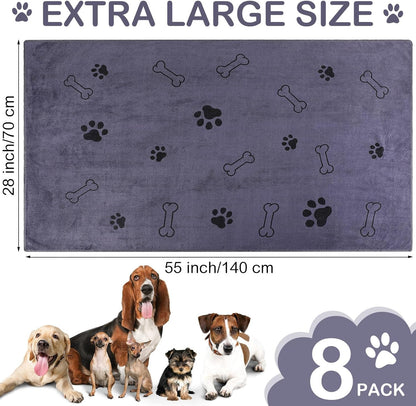 Chumia 8 Pcs Dog Towels for Drying Dogs Cats Pet Towels Bulk Puppy Microfiber Quick Drying Paw Bath Bathing Supplies Absorbent for Medium Pets(Gray,55 x 28 Inch)