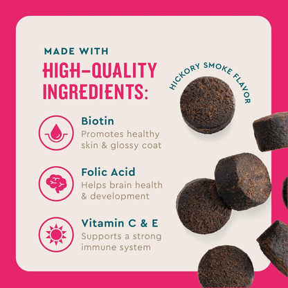 VetIQ Multivitamin Supplement for Dogs, Supports Active Brain Function, Immune System, and Digestive System, Hickory Smoke Flavored Dog Multivitamin, Made in The USA, 60 Count