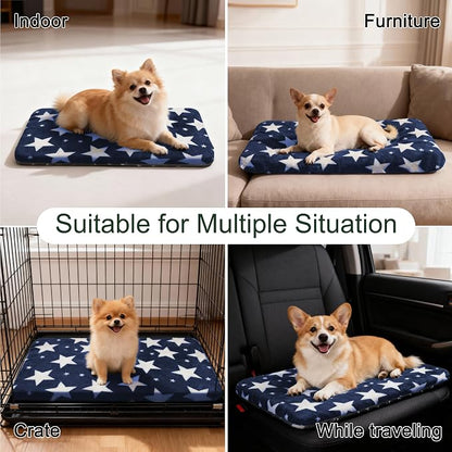 Washable Dog Bed Plush Orthopedic Outdoor Crate Mat with Non-Slip Bottom,Luxe Soft Kennel Pad for Pets, Cozy Cage Cushion & Pet Sleeping Mattress Large Sized,Medium,Small Dogs,24 x 18 inch,Blue