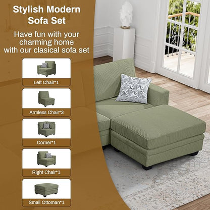 Legend Vansen Oversized Modular Sectional Sofa,7 Seat U Shaped Couch with Ottoman,Corduroy Sofa with Deep Seat,Convertible Large Sectional Couches for Living Room (Olive, L-7)