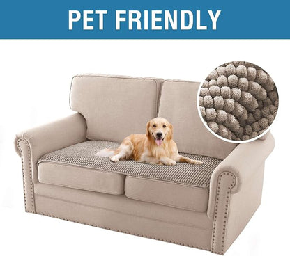 H.VERSAILTEX Plush Chenille Couch Cover for 3 Cushion Couch Anti Slip Washable Sofa Slipcovers Soft and Durable Furniture Protector for Dogs Cats Kids (27.5" x 59", Taupe)