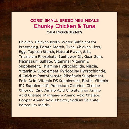Wellness CORE Natural Grain Free Small Breed Mini Meals Wet Dog Food, Chunky Chicken & Tuna Dinner in Gravy, 3-Ounce Pouch (Pack of 12)