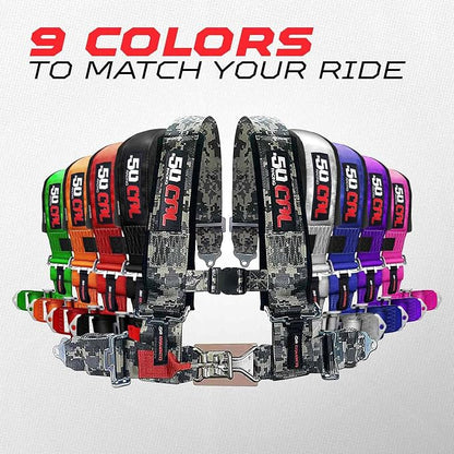 1pc 50 Cal Silver 4 Point Harness 2 inch straps, Racing Harness Seat Belt | Ultra Kush padding, Push Button quick release hardware. Universal Fit for UTV, RZR, race car