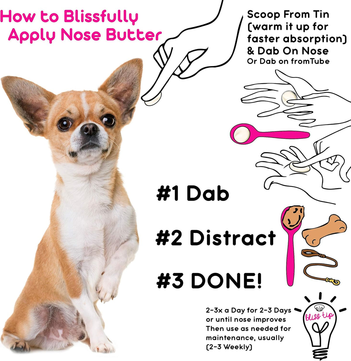 The Blissful Dog Smooth Coat Chihuahua Nose Butter for Dry, Cracked Skin, Lick-Safe Dog Nose Balm with Moisturizing Shea Butter, Almond, Olive, and Essential Oils, Pet Supplies, Uncented, 1 oz.
