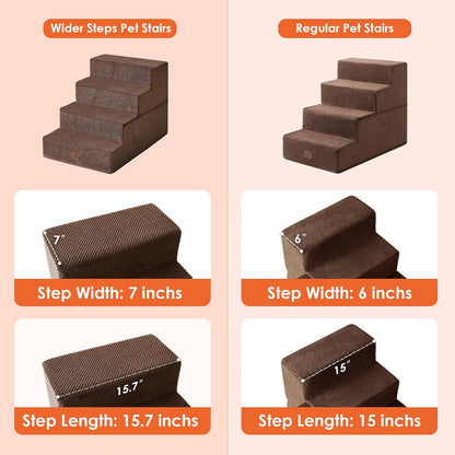 EHEYCIGA Dog Stairs for Bed 20" H, 4-Step Extra Wide Dog Steps for High Bed, Pet Steps for Small Dogs and Cats, Non-Slip Balanced Pet Ramp Indoor, Brown
