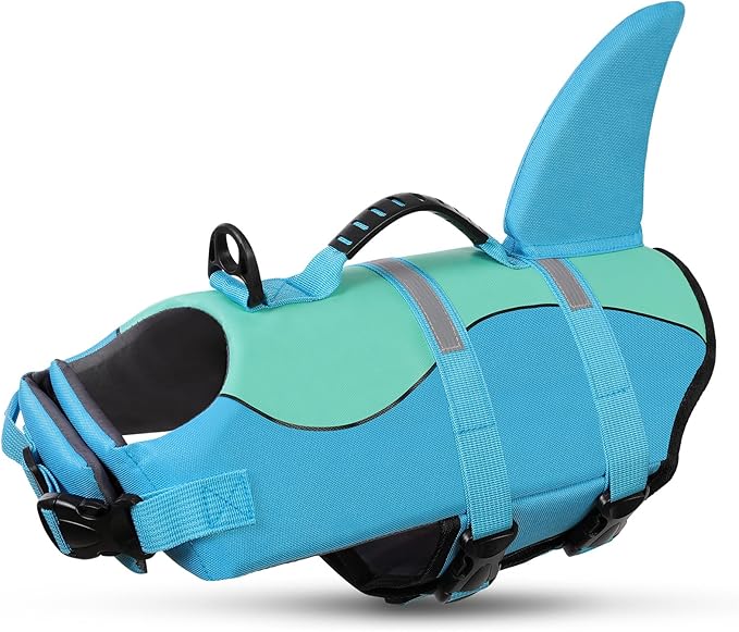 Shark Dog Life Jacket, Dog Life Vests for Boating, High Buoyant Pet Life Vest for Swimming, Adjustable Easy On Pet Life Jackets for Small, Medium, Large Dogs (Pool Blue,M)