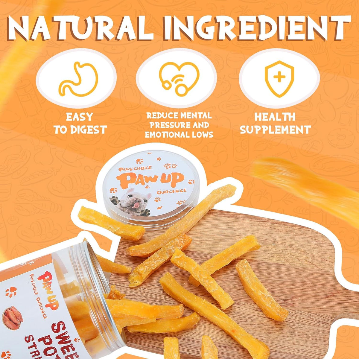PAWUP Sweet Potatoes Strips Dog Treats - Single Ingredient Soft Chews w/Taurine, Chewy Sticks for Small & Medium Dogs, Easy to Digest, 12.5oz