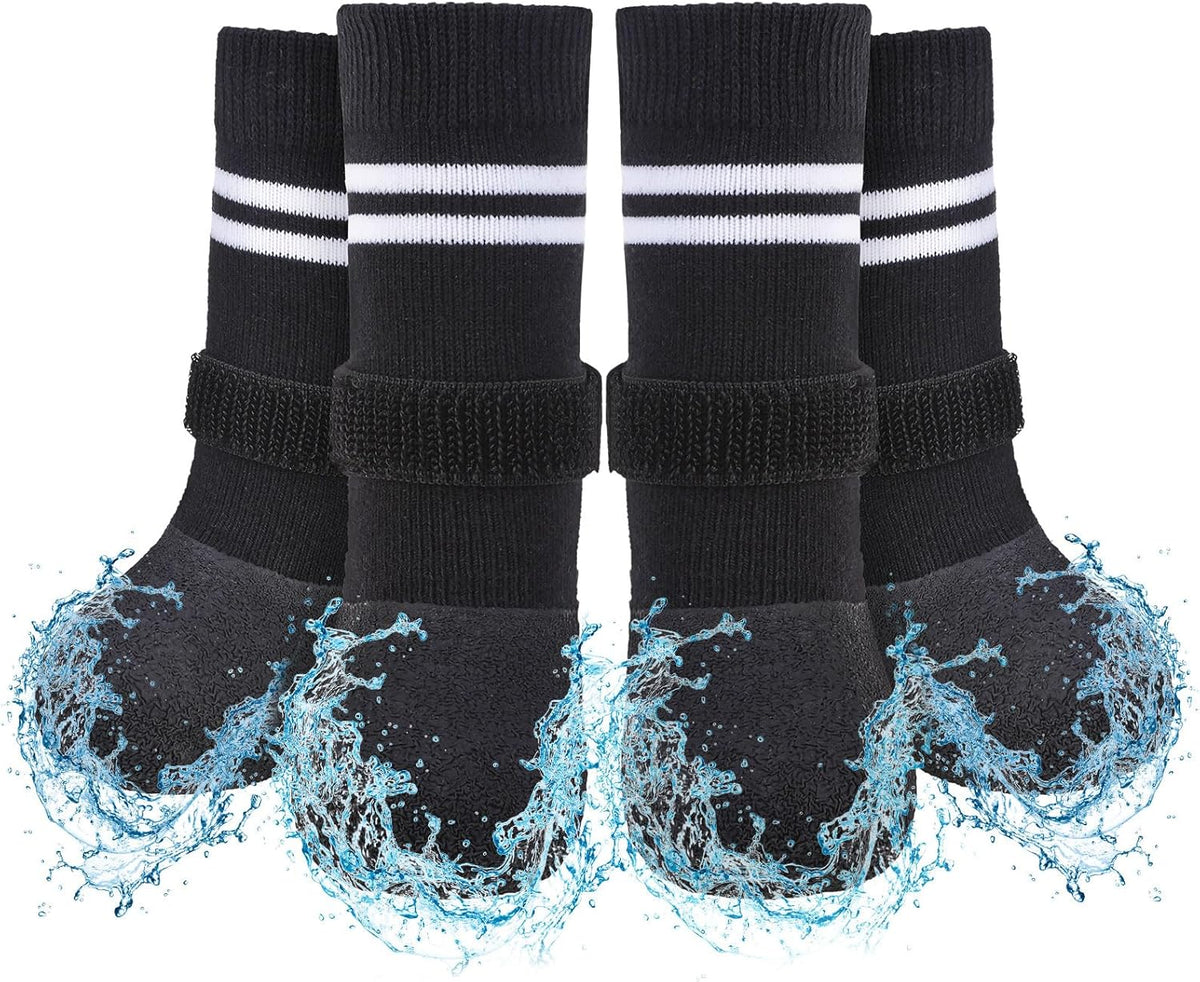 SCENEREAL Anti Slip Dog Boots & Paw Protectors for Hardwood Floor, Extended Dog Socks to Prevent Licking Paws, Waterproof Pet Snow Rain Shoe for Winter Large Senior Dogs, Black L