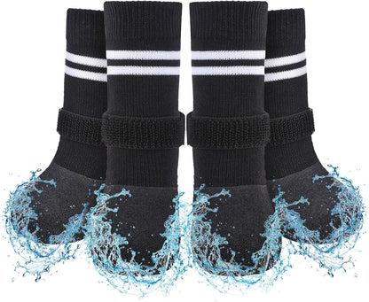 SCENEREAL Anti Slip Dog Boots & Paw Protectors for Hardwood Floor, Extended Dog Socks to Prevent Licking Paws, Waterproof Pet Snow Rain Shoe for Winter Large Senior Dogs, Black L