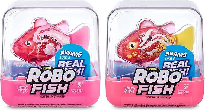 Robo Alive Robo Fish Series 2 (Hot Pink + Pink 2 Pack) by ZURU Robotic Swimming Fish Water Activated, Changes Color, Comes with Batteries, Amazon Exclusive,Multi,7165H