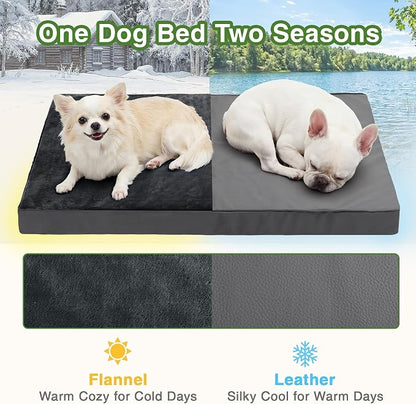 Waterproof Small Dog Bed Crate Pad 24", Washable Orthopedic Puppy Cat Mat | Outdoor Pet Bed Foam, Reversible Faux Leather & Flannel, Durable Removable Cover, Anti-Slip Kennel Pad 23"x17" Dark Gray