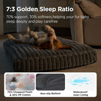 Bedsure ComfyFleece™ Fluffy Balanced Support XL Dog Bed for Crate,41x27 | Golden Ratio Chopped Foam & PP Cotton, Upscale Home Decor,Waterproof Liner, Removable Washable Cover, Nonslip Bottom,Grey