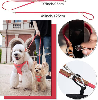 Puppytie Dog Harness with Multifunction Dog Leash,Soft Adjustable No Choke Escape Proof Pet Harness Vest for Medium Dogs or Large Dogs,red-Camellia,M