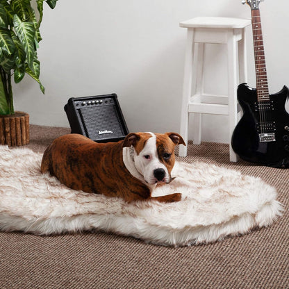 IHAPPYDOG Luxury Faux Fur Orthopedic Dog Bed, Memory Foam Dog Bed for Small, Medium, Large and XL Pets, Fluffy Pet Bed with Waterproof and Washable Cover (White w/Brown Tips, 60"x35")