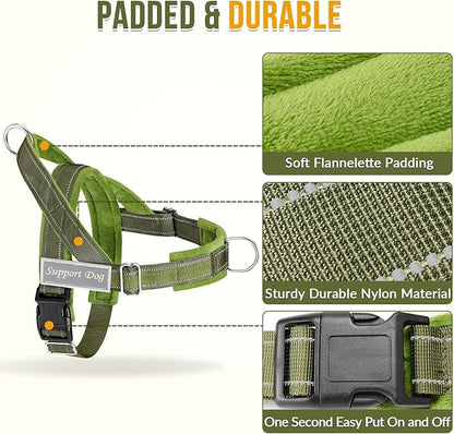 SlowTon No Pull Dog Harness with Front Clip - Heavy Duty, Soft Padded | Neck & Chest Adjustable, Tactical Pet Vest and Leash Set for Large Medium Sized Dogs, for Easy Walk & Training, Green L