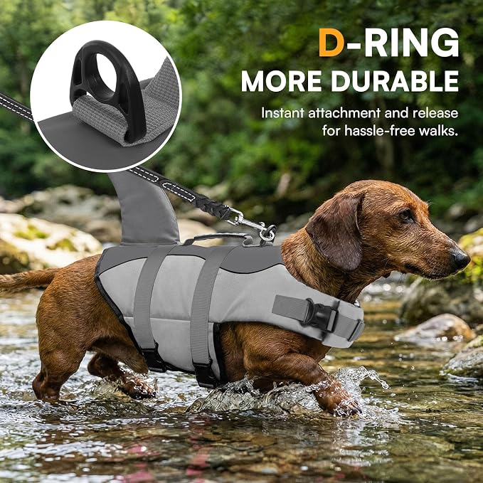 Dog Life Jacket Ripstop Shark Dog Safety Vest Adjustable Preserver with High Buoyancy and Durable Rescue Handle for Small,Medium,Large Dogs, Grey Shark X-Small