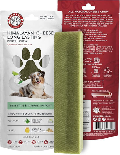 Majestic Pet Himalayan All-Natural Yak Cheese Dog Chews Made with 100% Cows Milk- Long Lasting Dental Chew for Dogs - Healthy Pet Treats (Digestive & Immune Support, Large, 1 Pack)