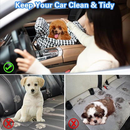 Dog Car Seat for Small Dogs, Portable Puppy Car Seat of Easy Installation, Fashionable Pet Carrier Bag with Large Pockets, Machine Washable Dog Booster Seat (Black)