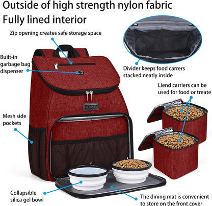 BAGLHER丨Dog Travel Bag, Airline Approved Pet Supplies Backpack, Dog Travel Backpack with 2 Silicone Collapsible Bowls and 2 Food Baskets