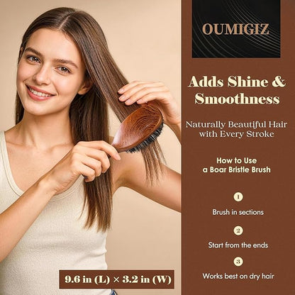 100% Boar Bristle Hair Brush Since 1965 British Craftsmanship | Handmade Natural Wooden Slick Back Hairbrush, Soft Bristles Gentle Smoothing Women Men Kids Thin Fine Hair, Anti Breakage