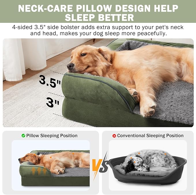 Orthopedic Dog Beds Large Sized, XL Egg-Crate Foam Dog Couch with Washable Removable Cover, Waterproof Lining and Nonskid Bottom