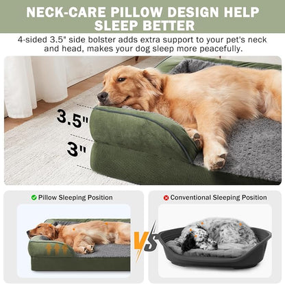 Orthopedic Dog Beds Large Sized, XL Egg-Crate Foam Dog Couch with Washable Removable Cover, Waterproof Lining and Nonskid Bottom