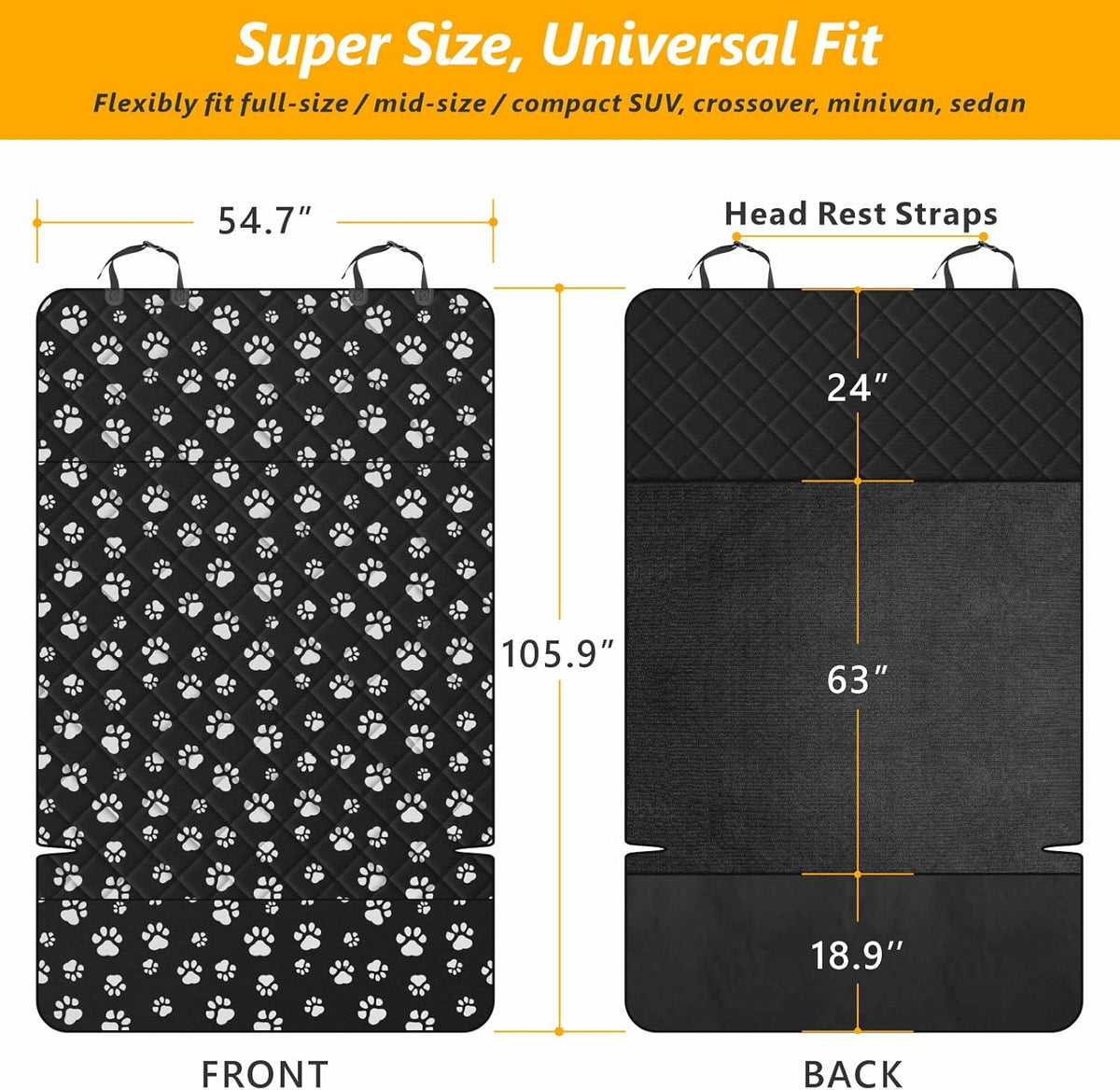 F-color SUV Cargo Liner for Dogs, Upgraded Extra Large Water Resistant Pet Cargo Cover Dog Seat Cover Mat for SUV Sedans Vans with Bumper Flap Protector, Non-Slip, Wear-Proof, Universal Fit, Paw Print