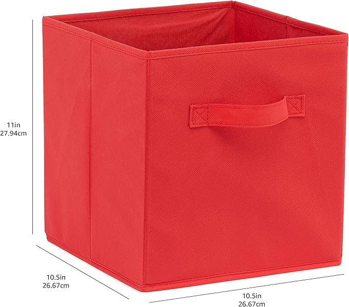 Amazon Basics Cube Organizer Storage Bins Handles, Collapsible Fabric, 10.5"x10.5"x11", Red (Pack of 30)