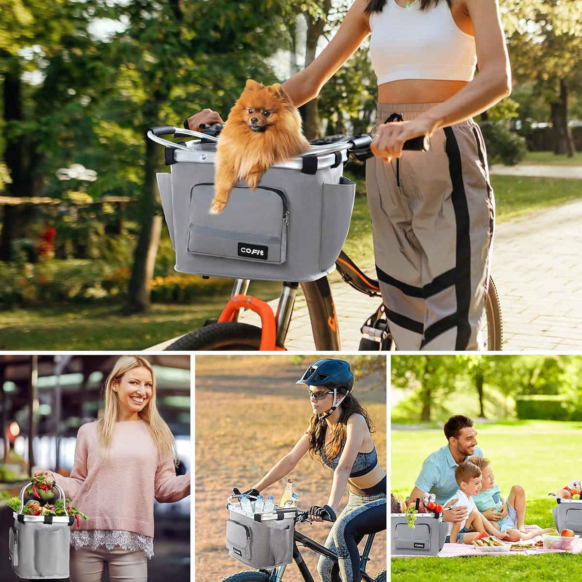 COFIT Detachable Bike Basket, Multi-Purpose Bicycle Handlebar Basket for Pet, Shopping, Commuter, Camping and Outdoor