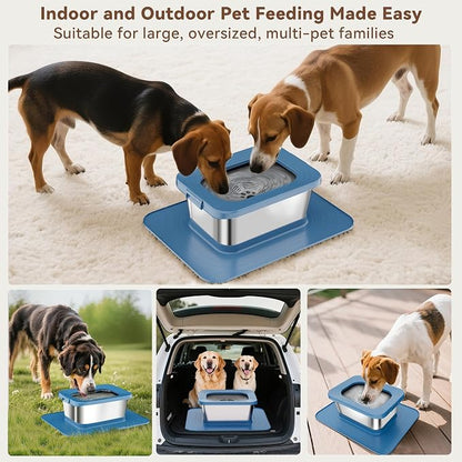 10L No Spill Dog Water Bowl Stainless Steel for Messy Drinkers | Large Capacity Slobber Stopper, Slow Drinking Anti Splash Design, XXL Silicone Mat, For Large Dogs & Multi-pet Homes, Blue