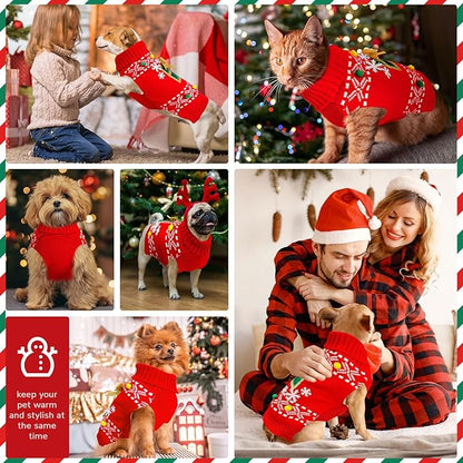 PETCARE Dog Christmas Sweater Clothes Cute Red Present Snowflake Xmas Dogs Costume Warm Knitted Puppy Sweaters Vest Christmas Dog Clothes Outfit for Small Medium Large Dogs Cats Pet Pullover