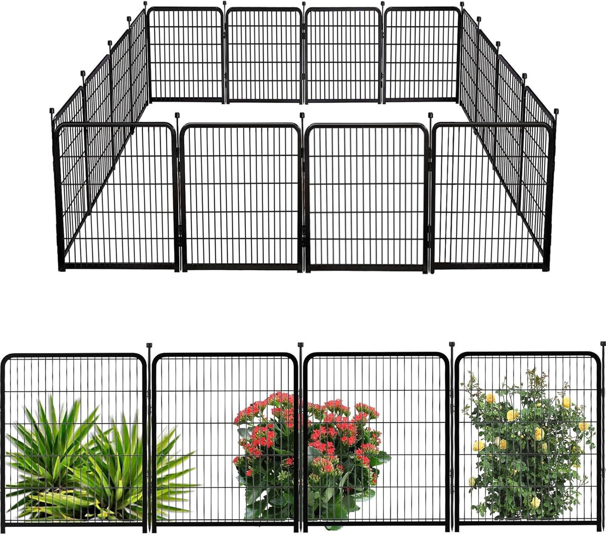 Doorless Dog Playpen 56inch 10 Panels, Dog Fence Outdoor for Yard, Garden Fence for Medium/Large Pets. Black Dog Pens Total22.1 Ft(L)