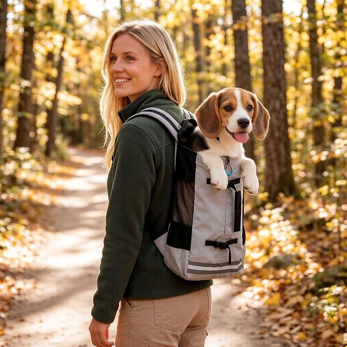 Big Dog Backpack Carrier, Green-M | Extra Large Pet Carrier for 66lbs Dogs, Fully Adjustable Water-Resistant Dog Travel Bag for Hiking Cycling Outdoor Adventures