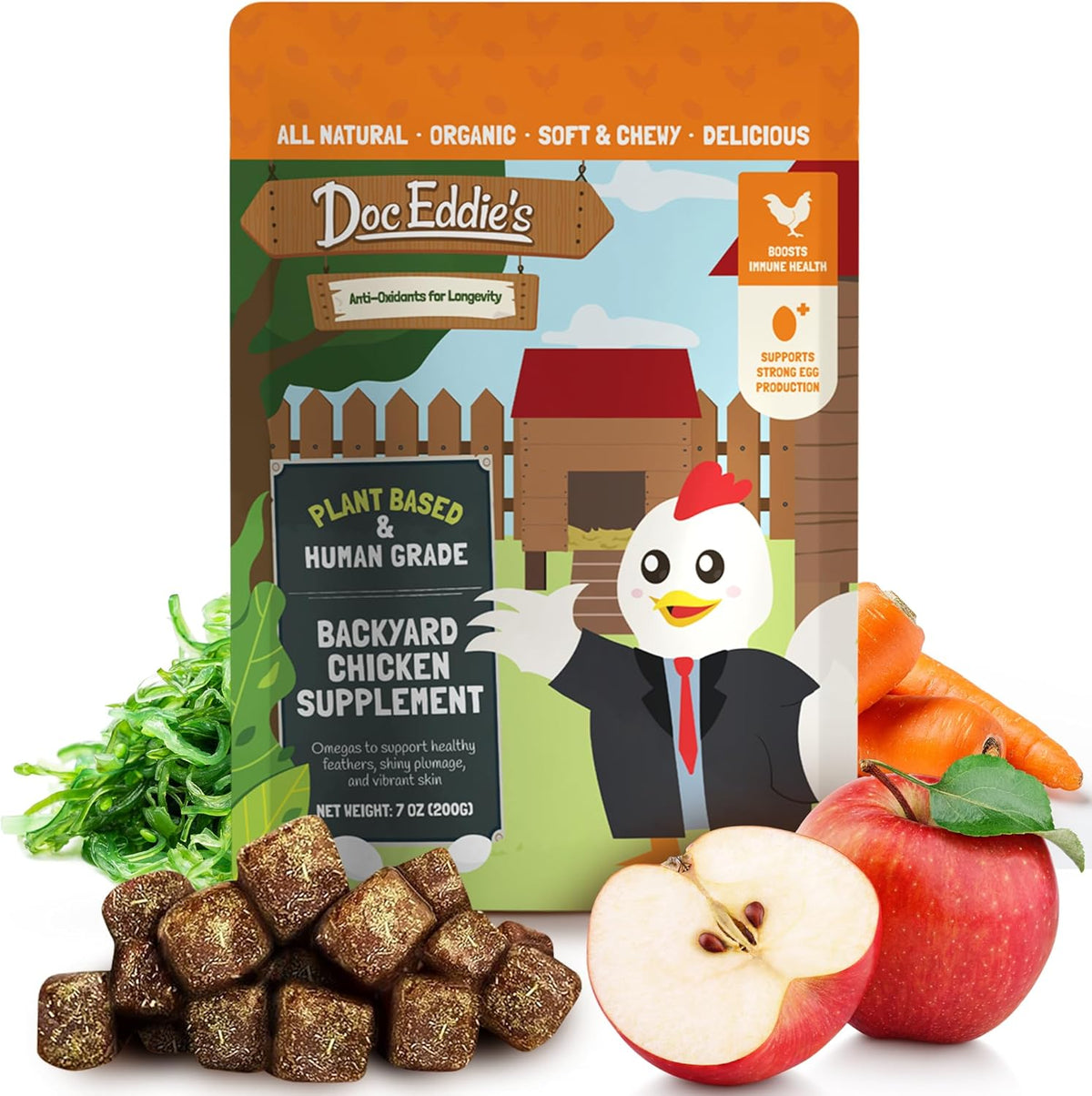 Doc Eddie’s Backyard Chicken Supplement - Plant-Based Treats for Egg Laying Hens - Poultry Feed Enrichment Made with Omega 3 Rich Algae - Essential for Immune Health, Feather Regrowth, Egg Production