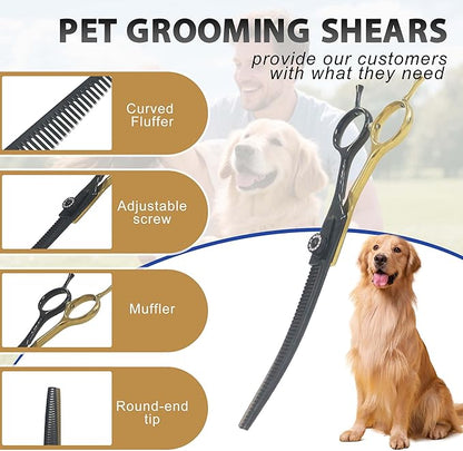 7" Curved Thinner Dog Scissor, Curved Fluffer Scissors, 43 Teeth, 50% Thinning Rate, Professional Pet Shear for Groomer, Ergonomic Dog Grooming Scissor, Dogs Shear for Grooming to remove bulk quickly