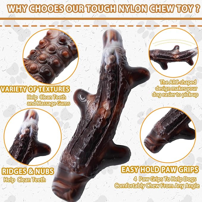 Magicorange 3-Pack Dog Chew Toys for Aggressive Chewers, Nylon Durable Dog Toys, Bacon Flavored Tough Bones Chew Toys