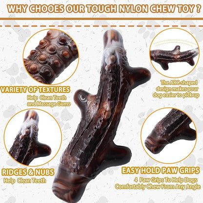 Magicorange 3-Pack Dog Chew Toys for Aggressive Chewers, Nylon Durable Dog Toys, Bacon Flavored Tough Bones Chew Toys