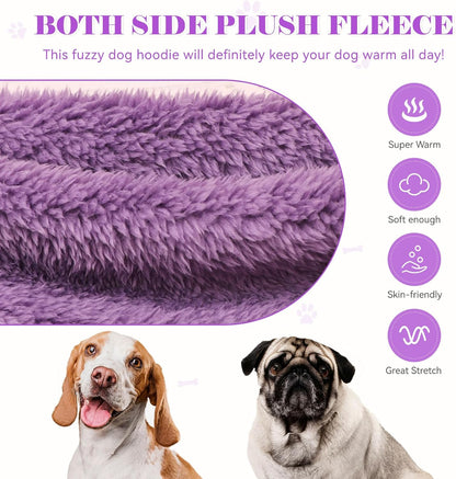 Fuzzy Dog Hoodie Dog Sweaters for Large Dogs Soft Double-Sided Plush Fleece Pet Sweater Pet Clothes Coats Hoodie Sherpa Hooded Sweatshirt(Purple-XXL)
