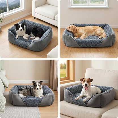 X-Large Dog Bed for Large, Medium, Small Dogs - Rectangle, Washable, Orthopedic, Soft Calming Sleeping Puppy Bed - Durable Pet Cuddler with Anti-Slip Bottom - XL (35"x25"x10")