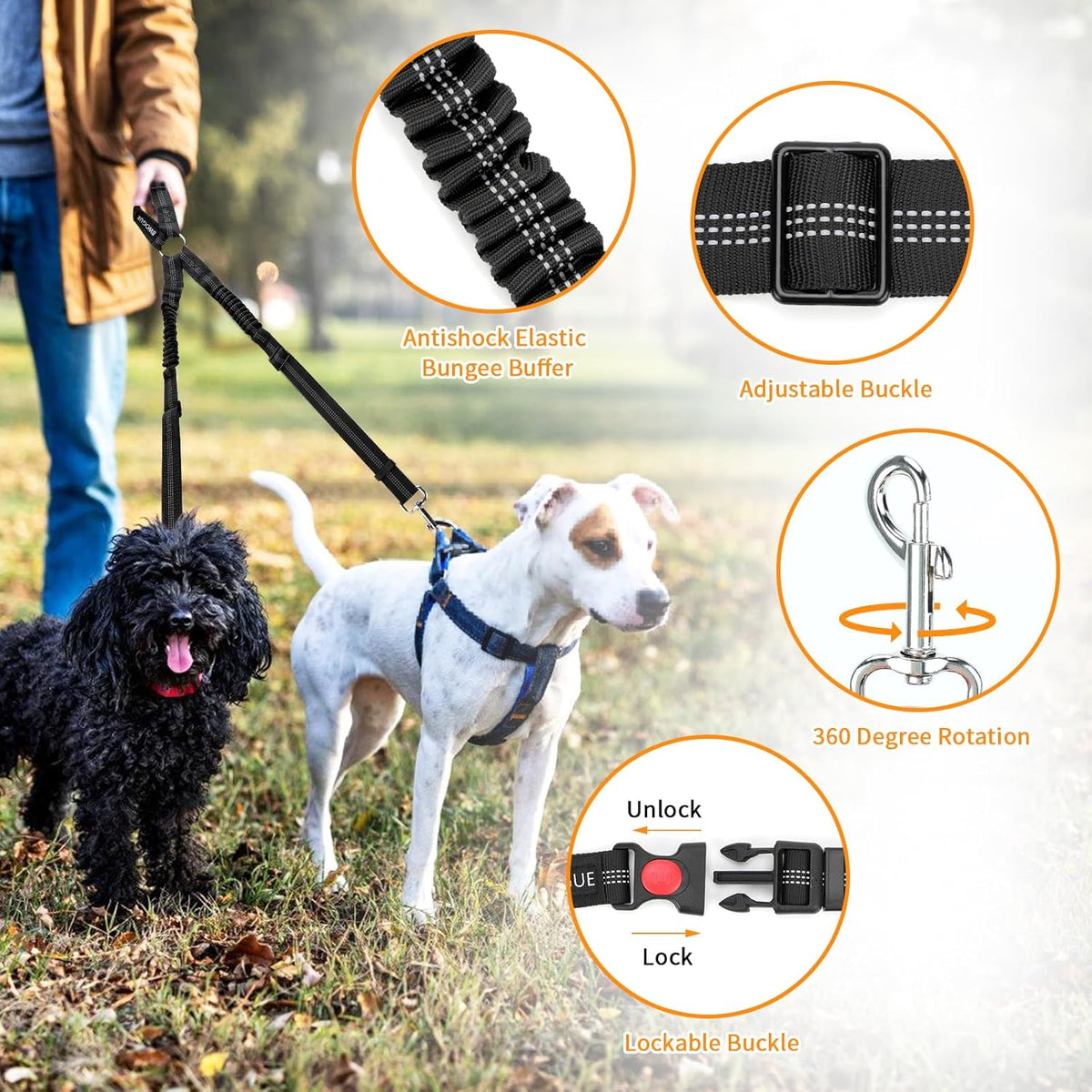 BWOGUE Double Dog Cat Seat Belts, Car Headrest Restraint Adjustable Travel Leash,Safety Elastic Leads Splitter Connect Vehicle Seatbelt Harness for 2 Dogs