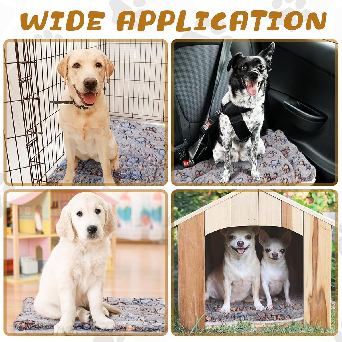 4 Pack Ultra Soft Dog Cat Bed Mat with Cute Prints Reversible Fleece Dog Crate Kennel Pad Cozy Washable Thickened Hamster Guinea Pig Pet Bed Mat for Small Animals(23 x 18 Inches,Gray)