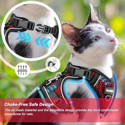 at Harness and Leash for Walking Escape Proof Soft Adjustable Cat Leash Breathable Honeycomb Structure Comfortable Vest Easy to Wear Kitten Harness for Outdoor Travel, Honeycomb Red, M