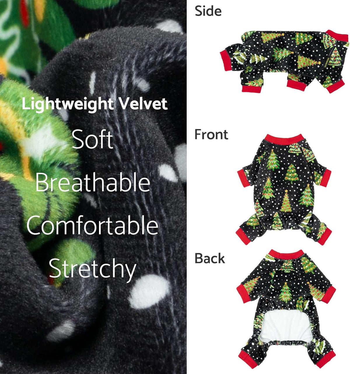 Fitwarm Christmas Tree Dog Pajamas, Christmas Clothes for Small Dogs Boy Girl, Holiday Pet Outfit, Black, Red, Green, Yellow, Large