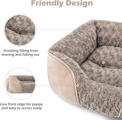 Medium Dog Bed for Large, Small Dogs - Rectangle, Washable, Orthopedic, Soft, Calming, Durable Pet Cuddler with Anti-Slip Bottom (M: 25"x21"x8")