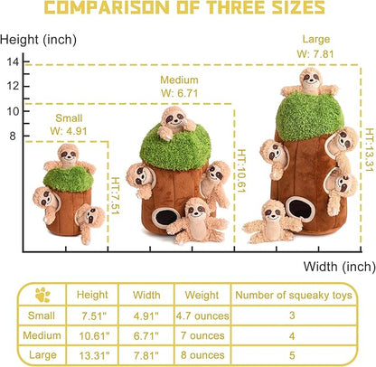 Interactive Squeaky Dog Toys Plush Sloth Dog Toy, Stuffing Woodland Friends Burrow, Squeaky Plush Dog Toy for Small Medium Large Dogs (Large)