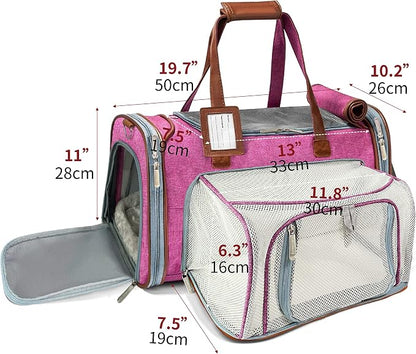 Mr. Peanut's Gold Series Big Apple XL Expandable Airline Capable Soft Sided Pet Carrier, Premium Brand Self Locking Zippers, Plush Faux Fleece Bedding with a Sturdy Plywood Base (Rosa Red)